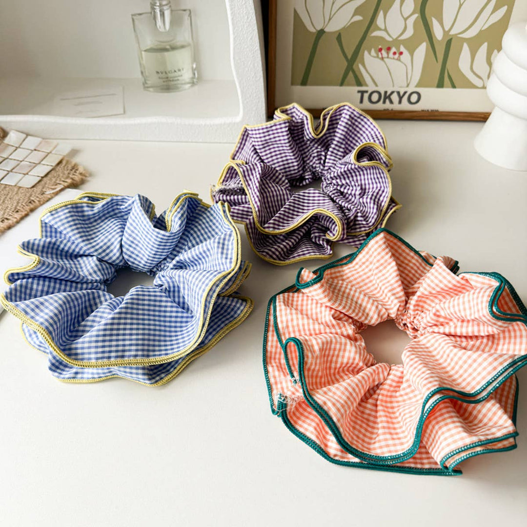 ACCITY - NICHE RETRO PLAID RUFFLED HAIR RING HAIR ROPE_CWAHA1352: Pink / (OS) 3