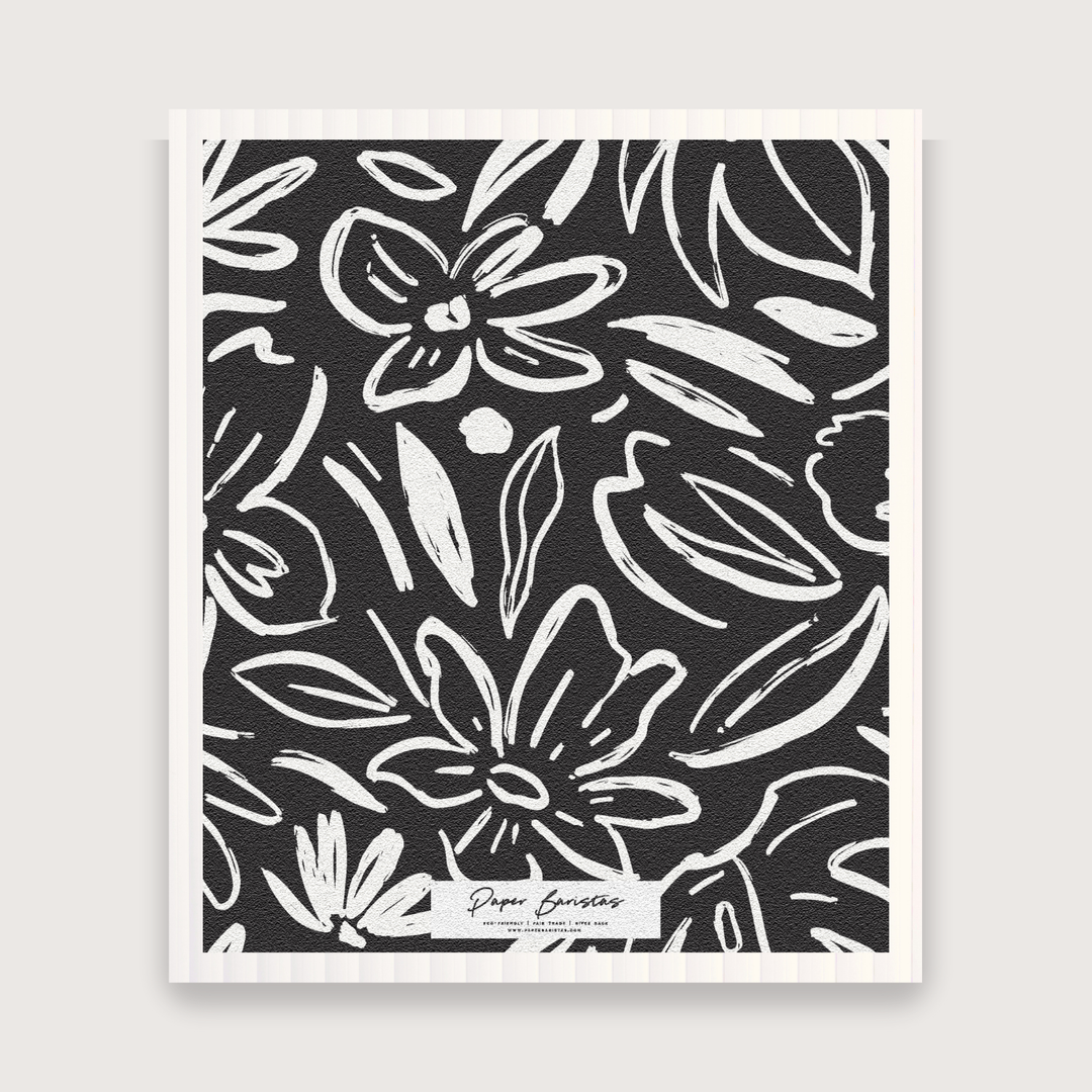 Set of 3 Swedish Dishcloth: Earthy Florals Black