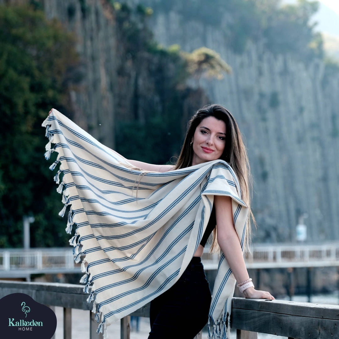 Handwoven Turkish Cotton Throw Blanket Shawl