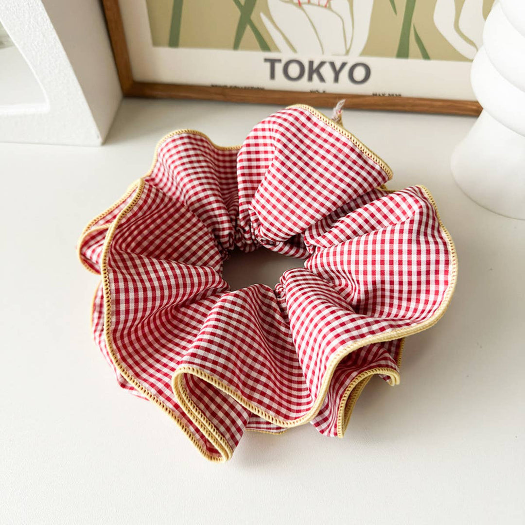ACCITY - NICHE RETRO PLAID RUFFLED HAIR RING HAIR ROPE_CWAHA1352: Pink / (OS) 3