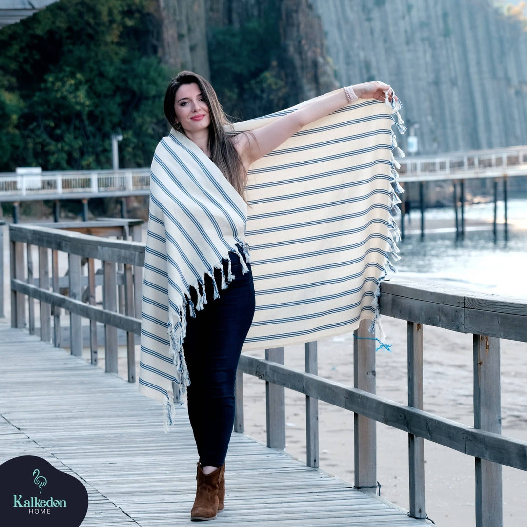 Handwoven Turkish Cotton Throw Blanket Shawl