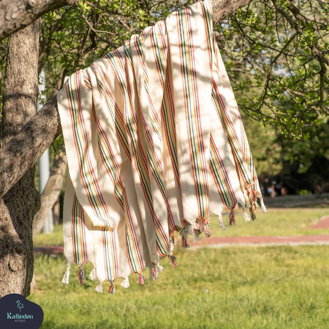 Multi-color Stripe Handwoven Cotton Turkish Throw Blanket