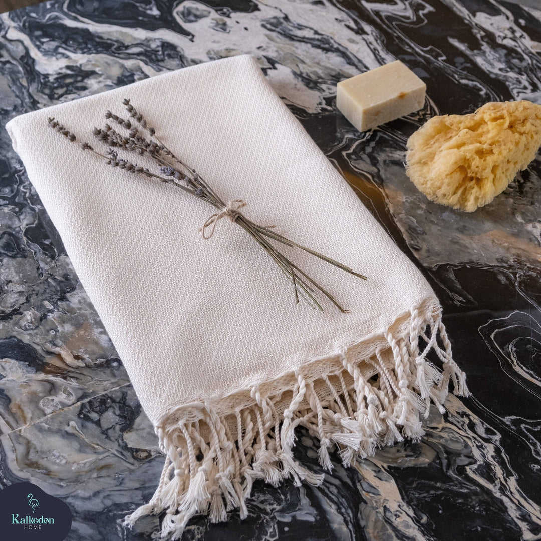 Handwoven Turkish Towel | Throw Blanket | Luxury Beach Towel: Cream