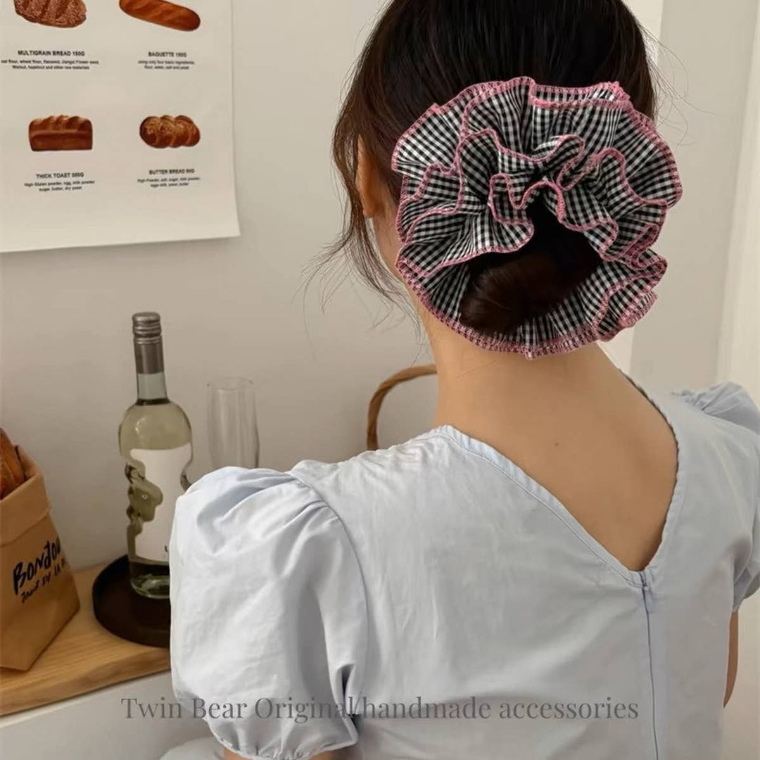 ACCITY - NICHE RETRO PLAID RUFFLED HAIR RING HAIR ROPE_CWAHA1352: Pink / (OS) 3