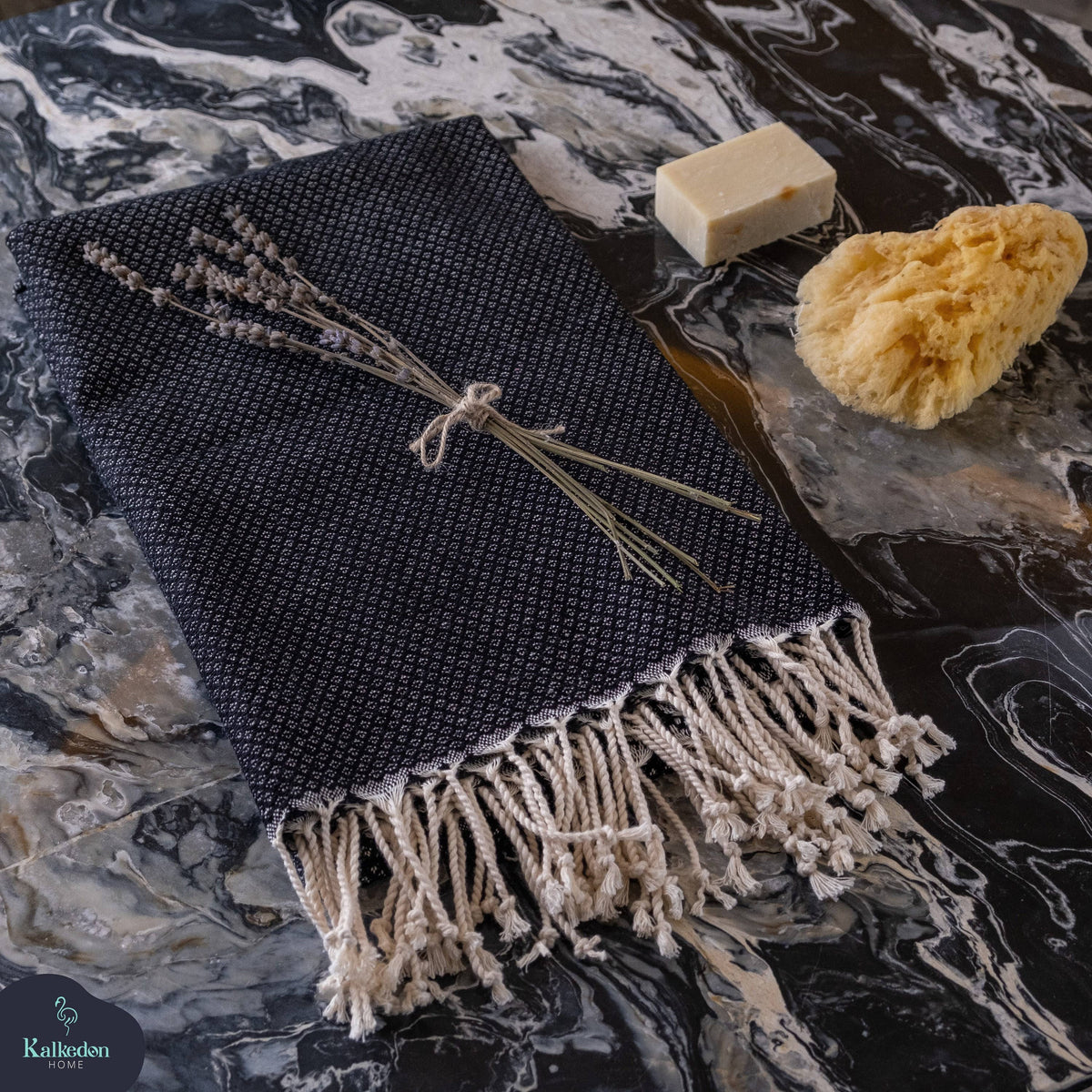 Kalkedon Towels - Handwoven Turkish Towel | Throw Blanket | Luxury Beach Towel: Black